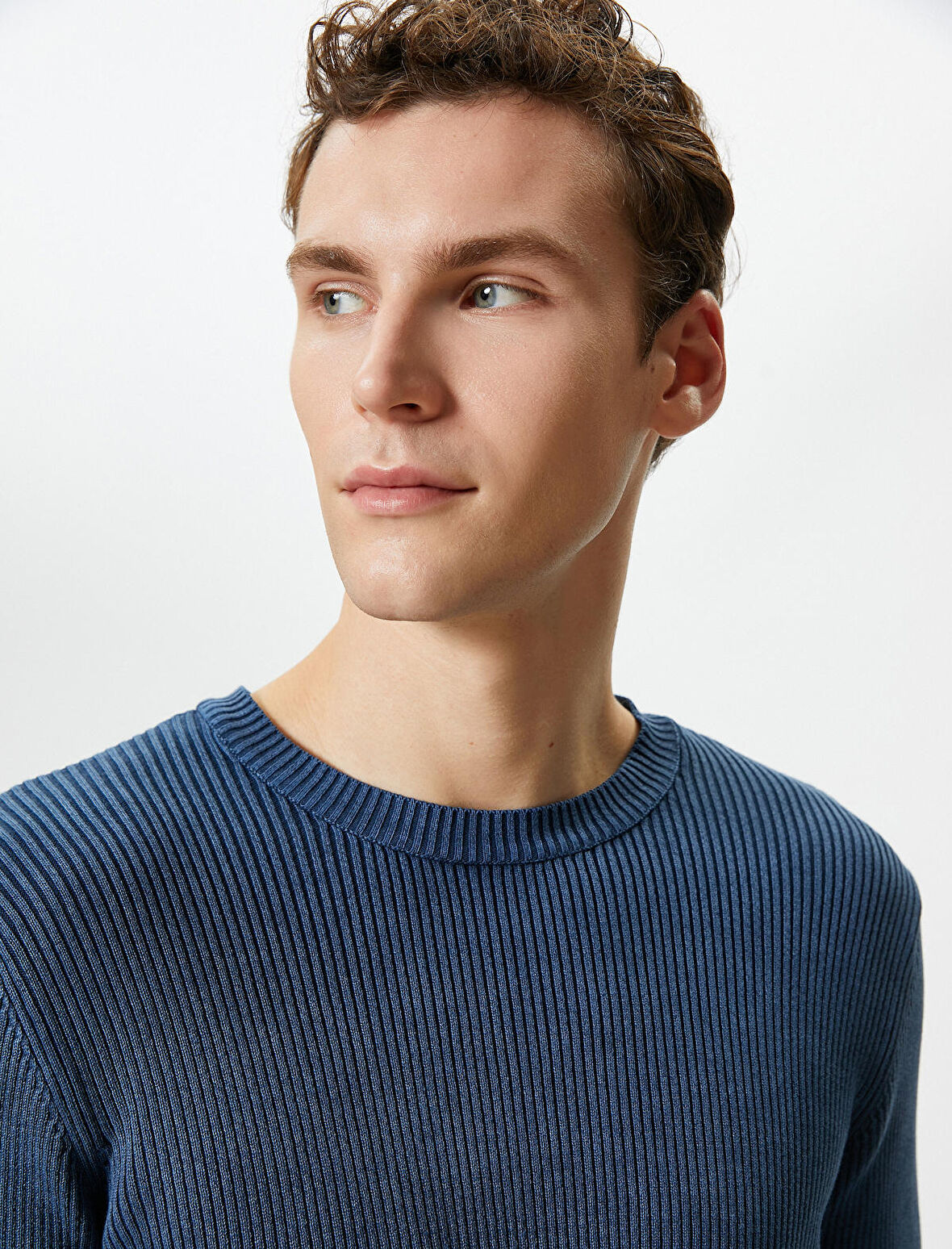 Yıkamalı Triko Kazak Bisiklet Yaka Dokulu Pamuklu