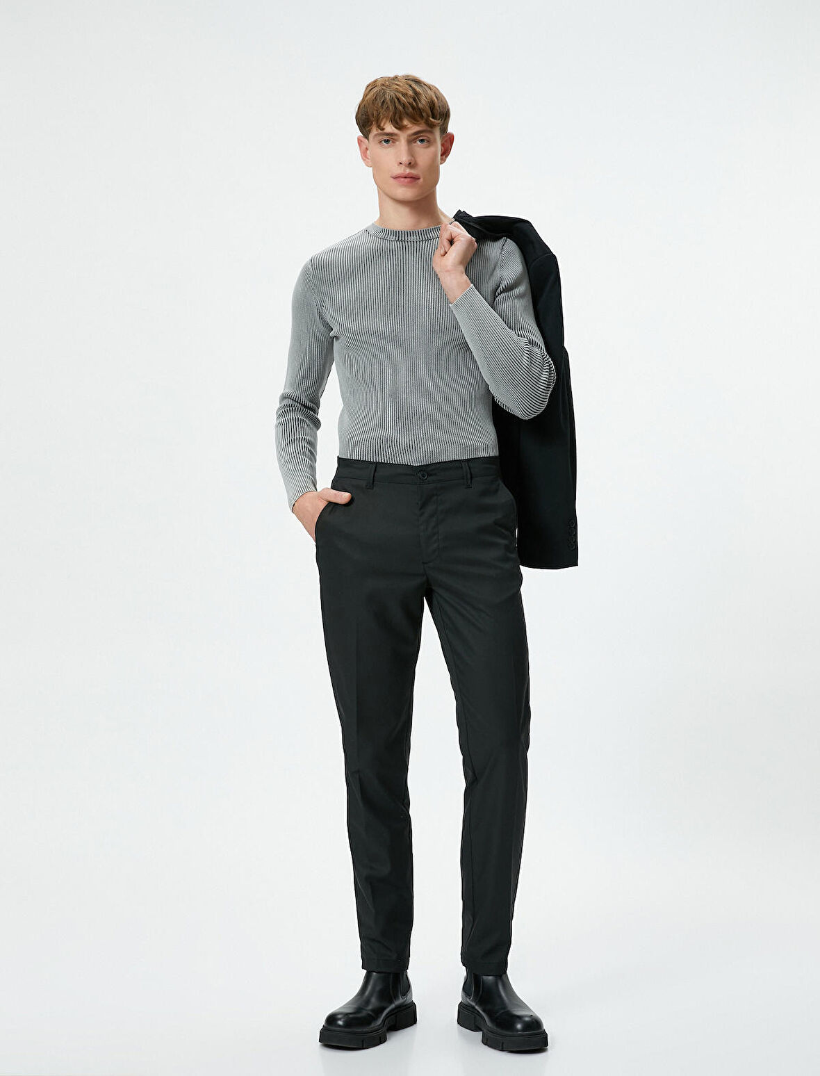 Yıkamalı Triko Kazak Bisiklet Yaka Dokulu Pamuklu