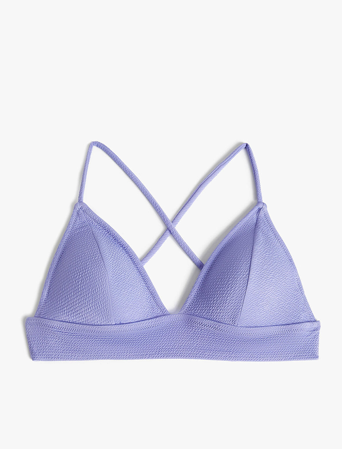 Üçgen Bikini Üstü Dokulu Çapraz Askılı Kaplı