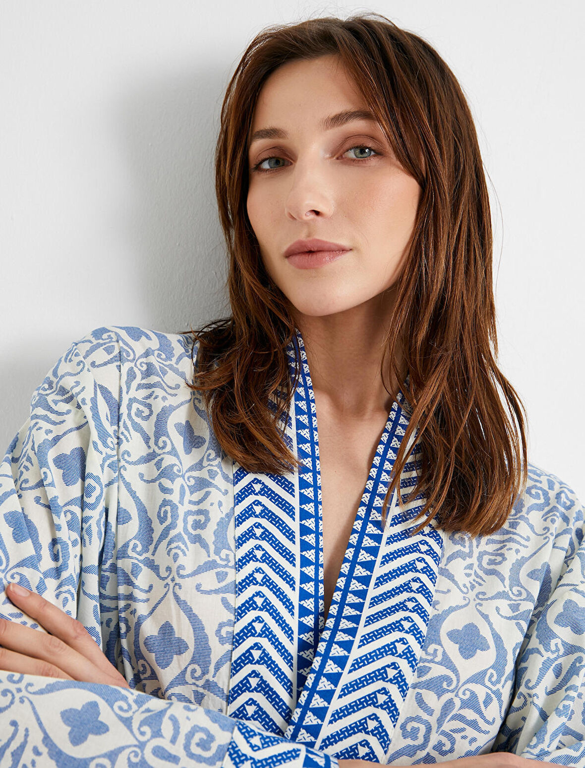 Kimono Bol Kalıp Desenli Pamuklu