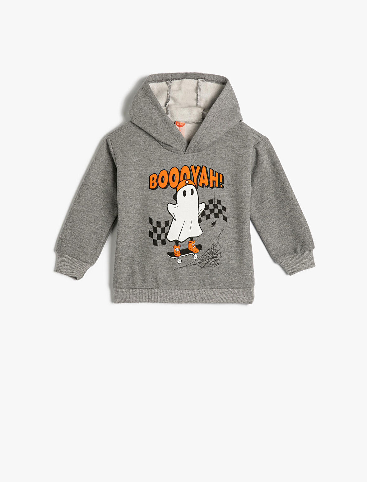 Kapşonlu Sweatshirt Uzun Kollu Hayalet Baskı Detaylı Şardonlu