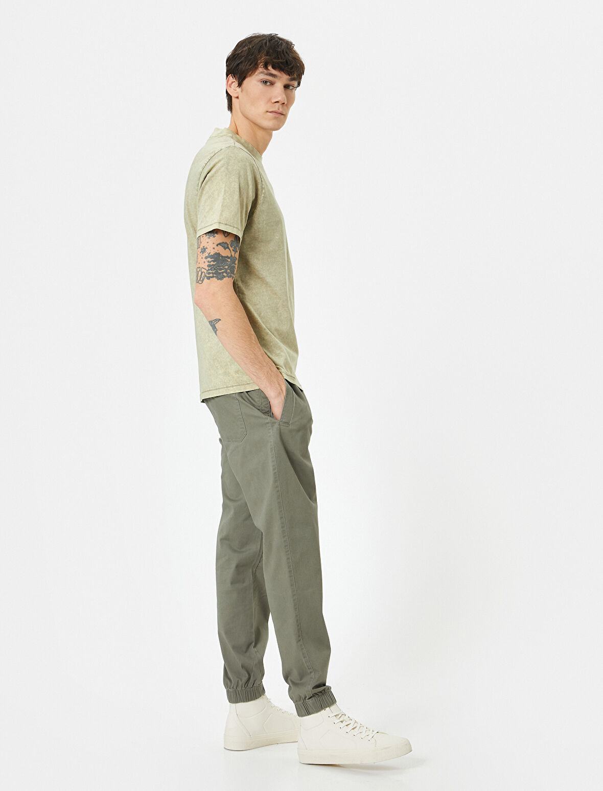 Jogger Pantolon Slim Fit Chino Beli Bağcıklı Cep Detaylı