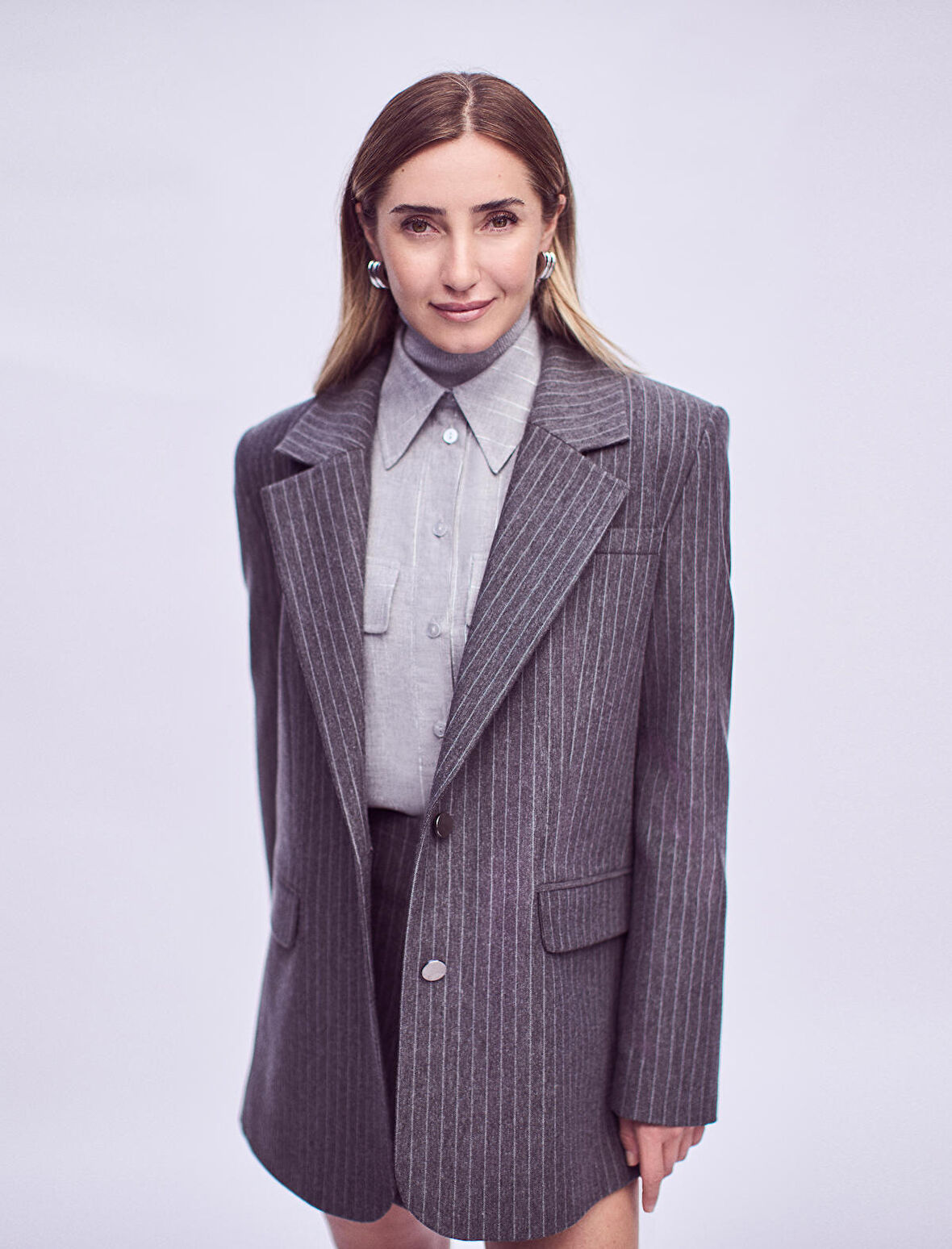 Şahika Ercümen X Koton - Düğmeli Uzun Kollu Crop Gömlek