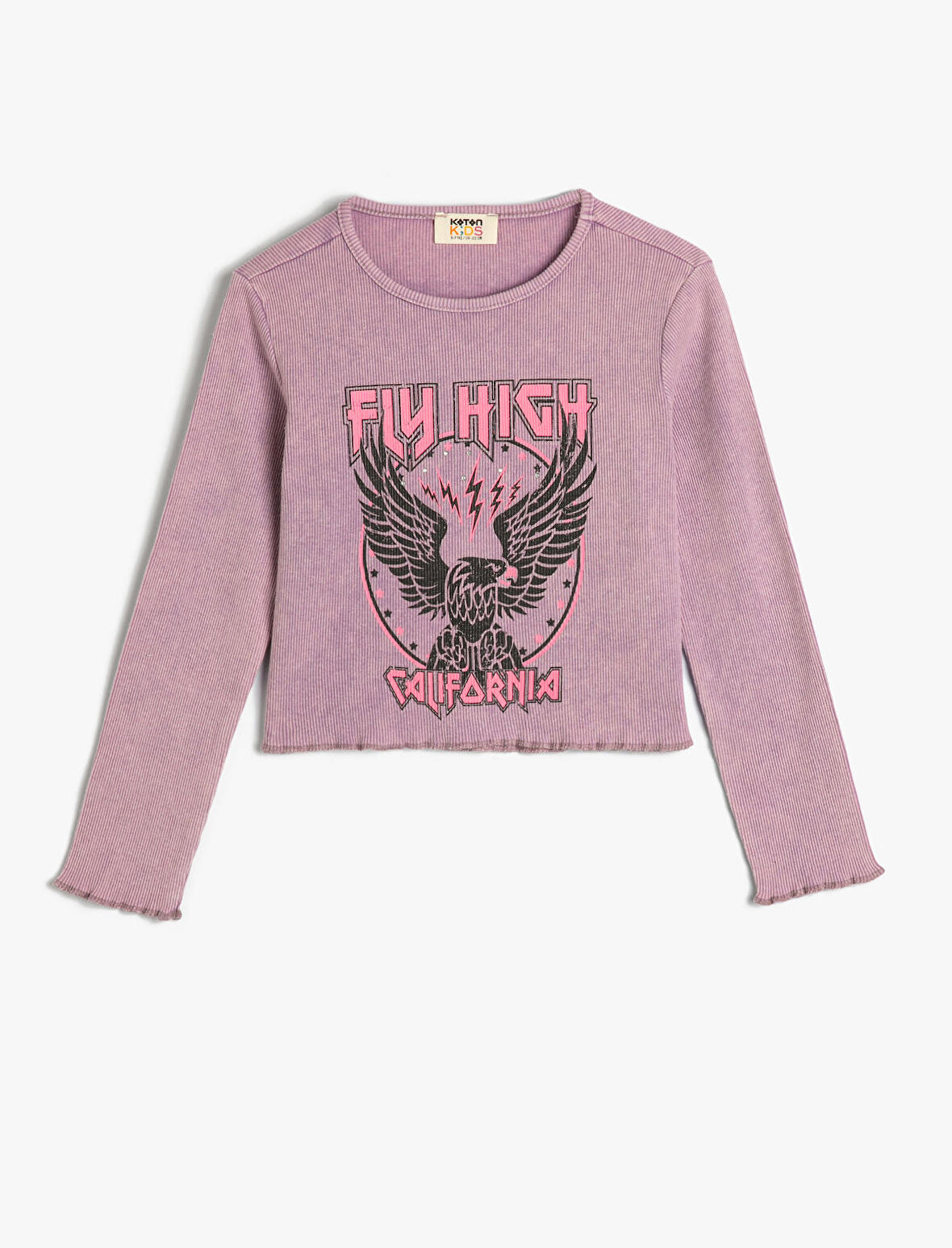 Tişört Uzun Kollu Bisiklet Yaka Kaşkorse Kartal Baskı Detaylı Pamuklu 