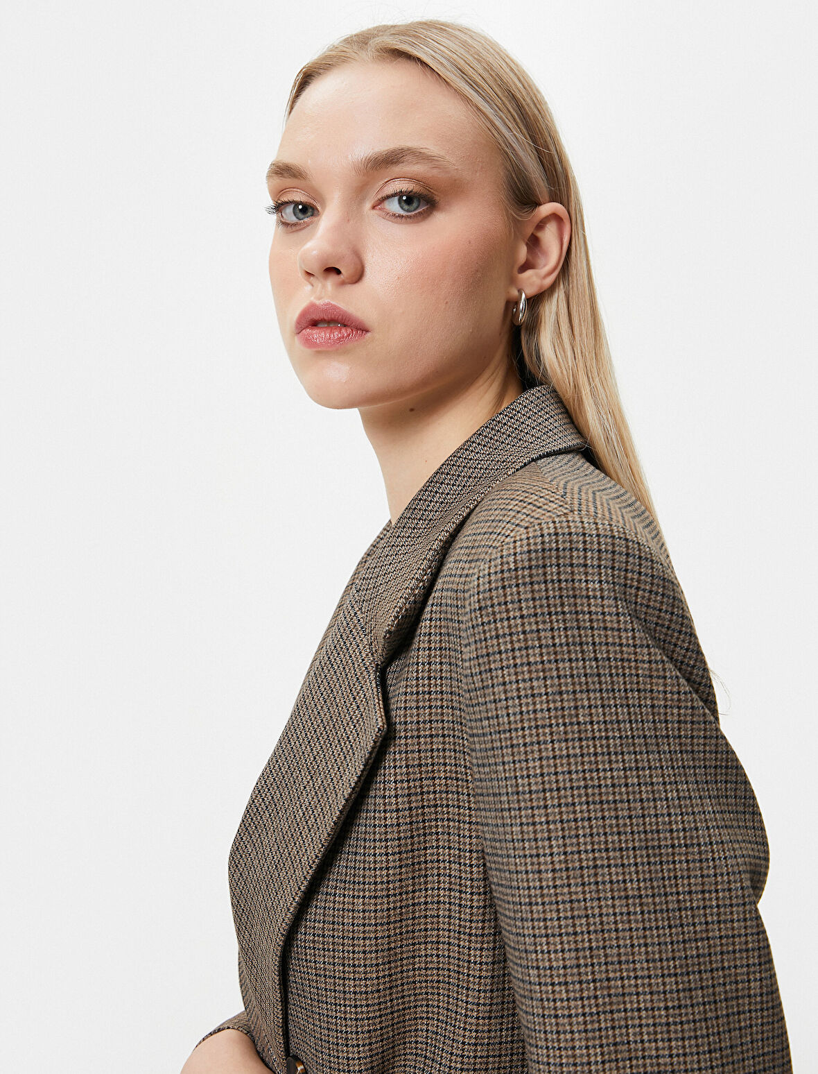 Kemerli Blazer Ceket Kruvaze Düğmeli Cepli