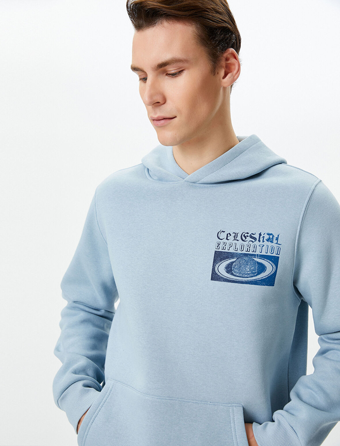 Arkası Baskılı Hoodie Uzay Temalı Kanguru Cepli Rahat Kesim