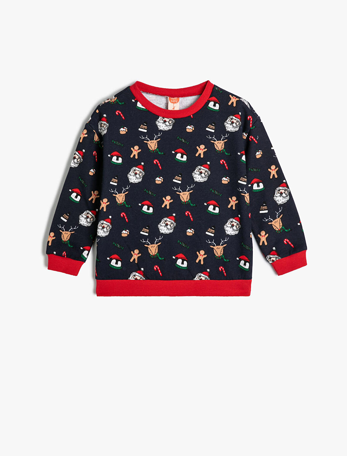 Yılbaşı Sweatshirt Noel Baba Baskılı Pamuklu