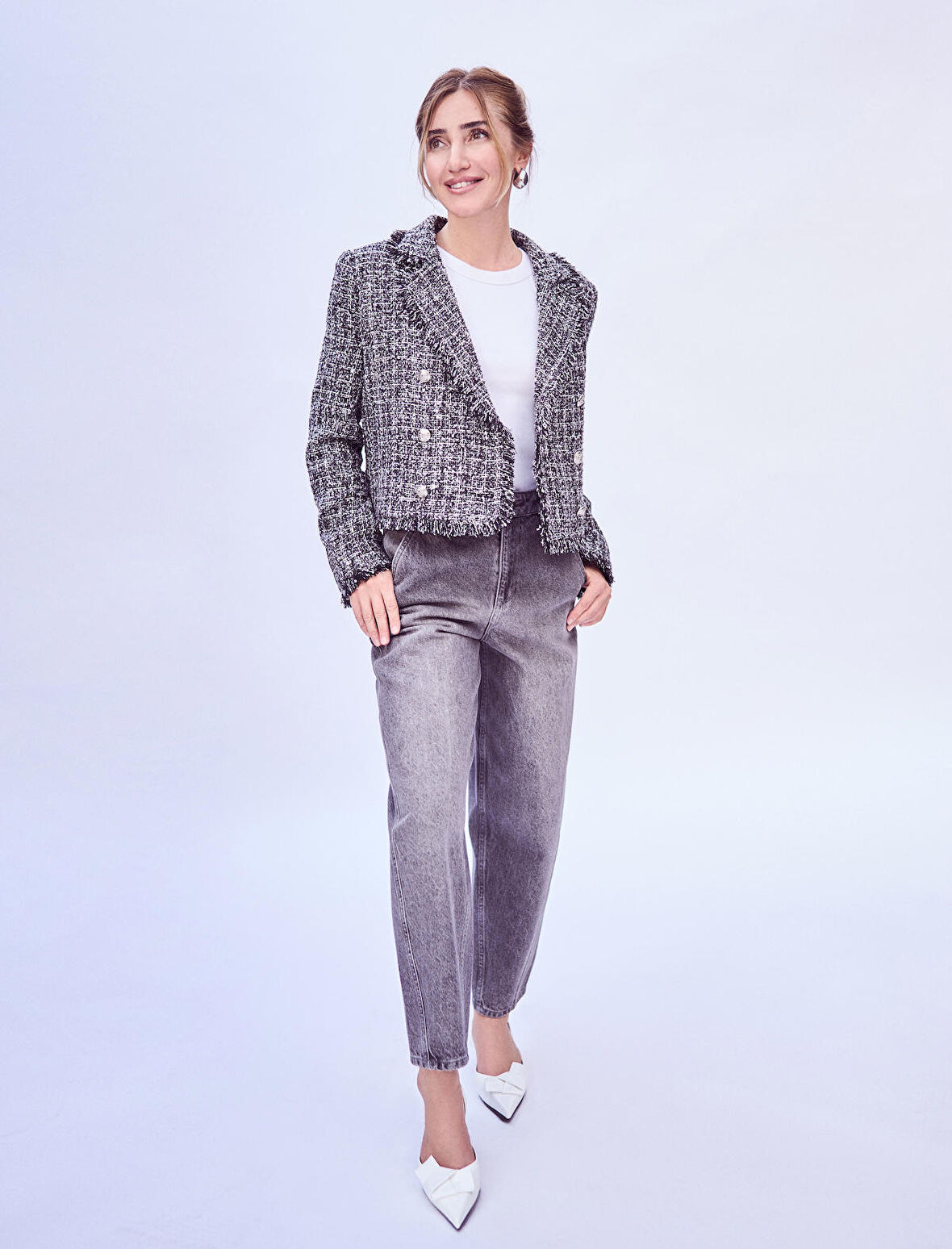 Şahika Ercümen X Koton - Yüksel Bel Kot Pantolon Rahat Kalıp Cepli Esnemeyen Pamuklu