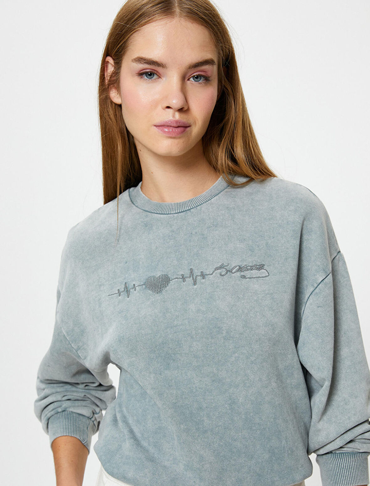 Atatürk İmza İşlemeli Sweatshirt Pamuklu Uzun Kollu Bisiklet Yaka