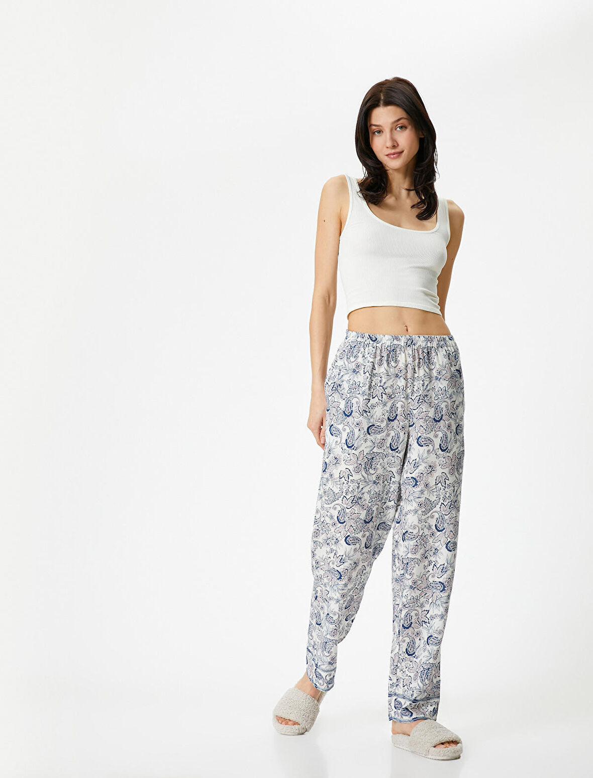Çiçekli Pijama Altı Beli Lastikli