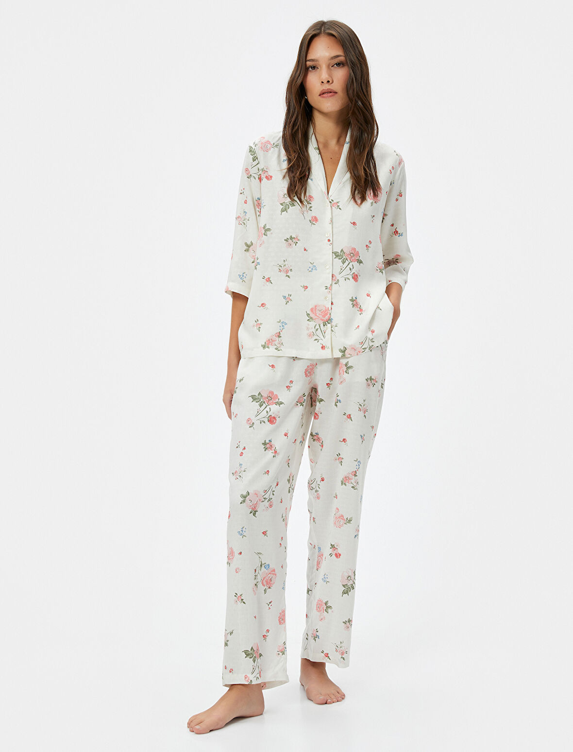 Çiçekli Pijama Altı Cepli Beli Lastikli