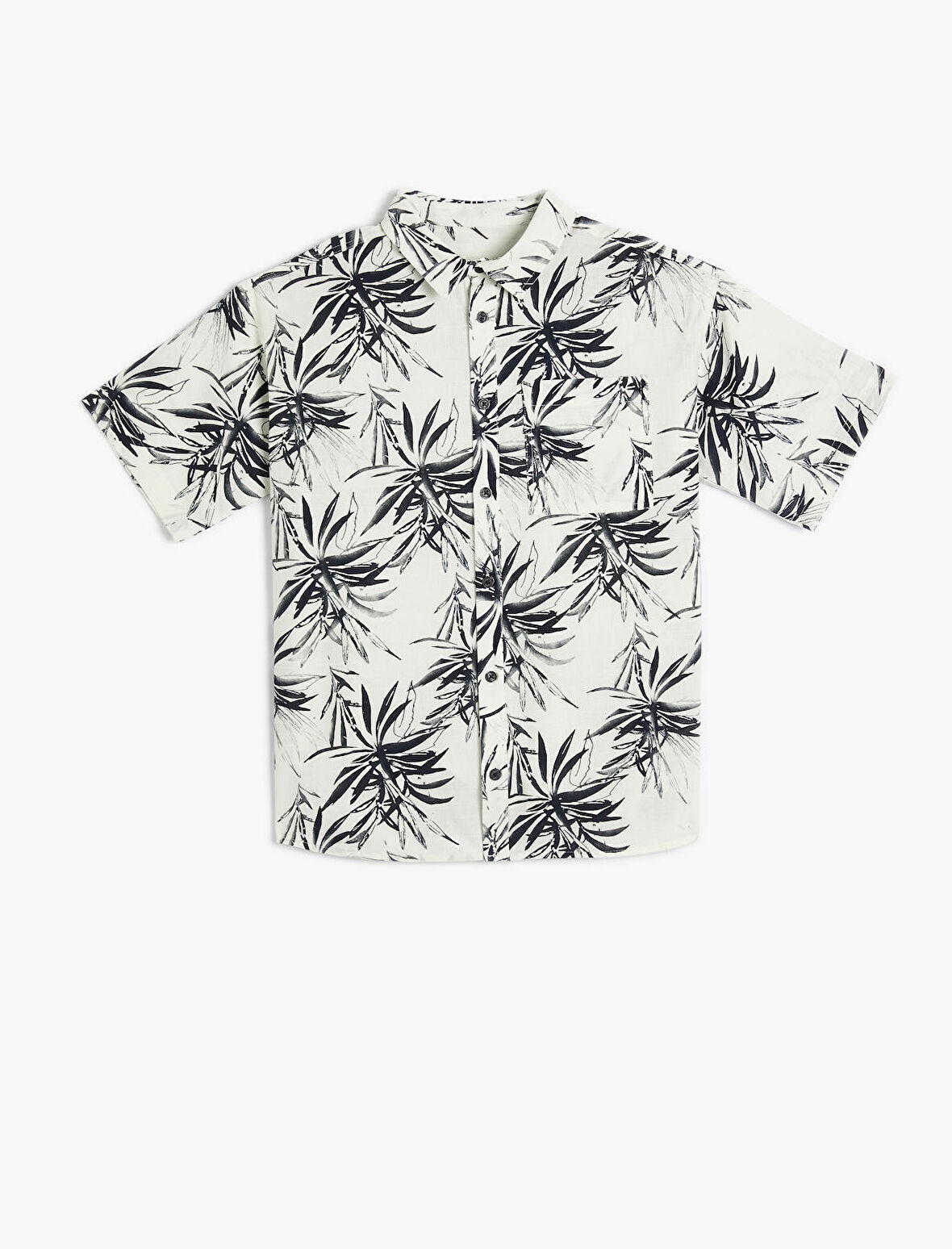 Gömlek Yaprak Baskılı Kısa Kollu Cepli 