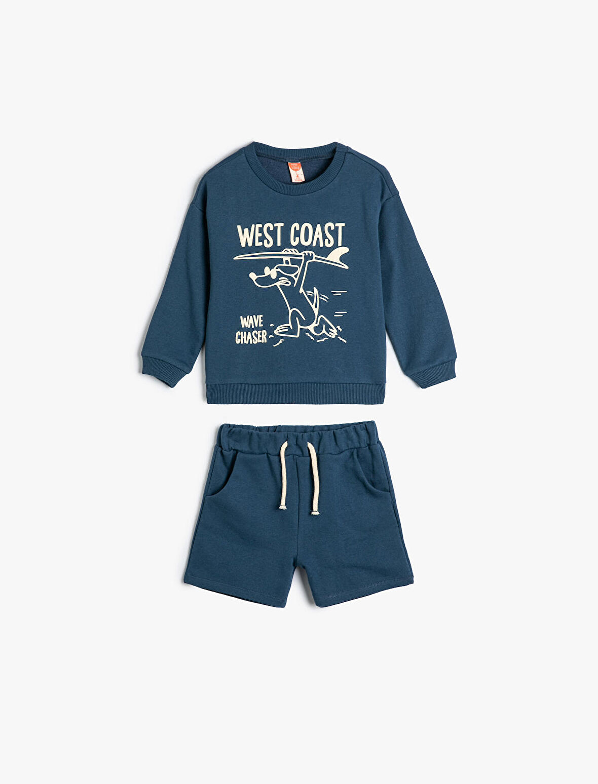 Takım 2'li Şort Sweatshirt Köpek Baskılı Pamuklu