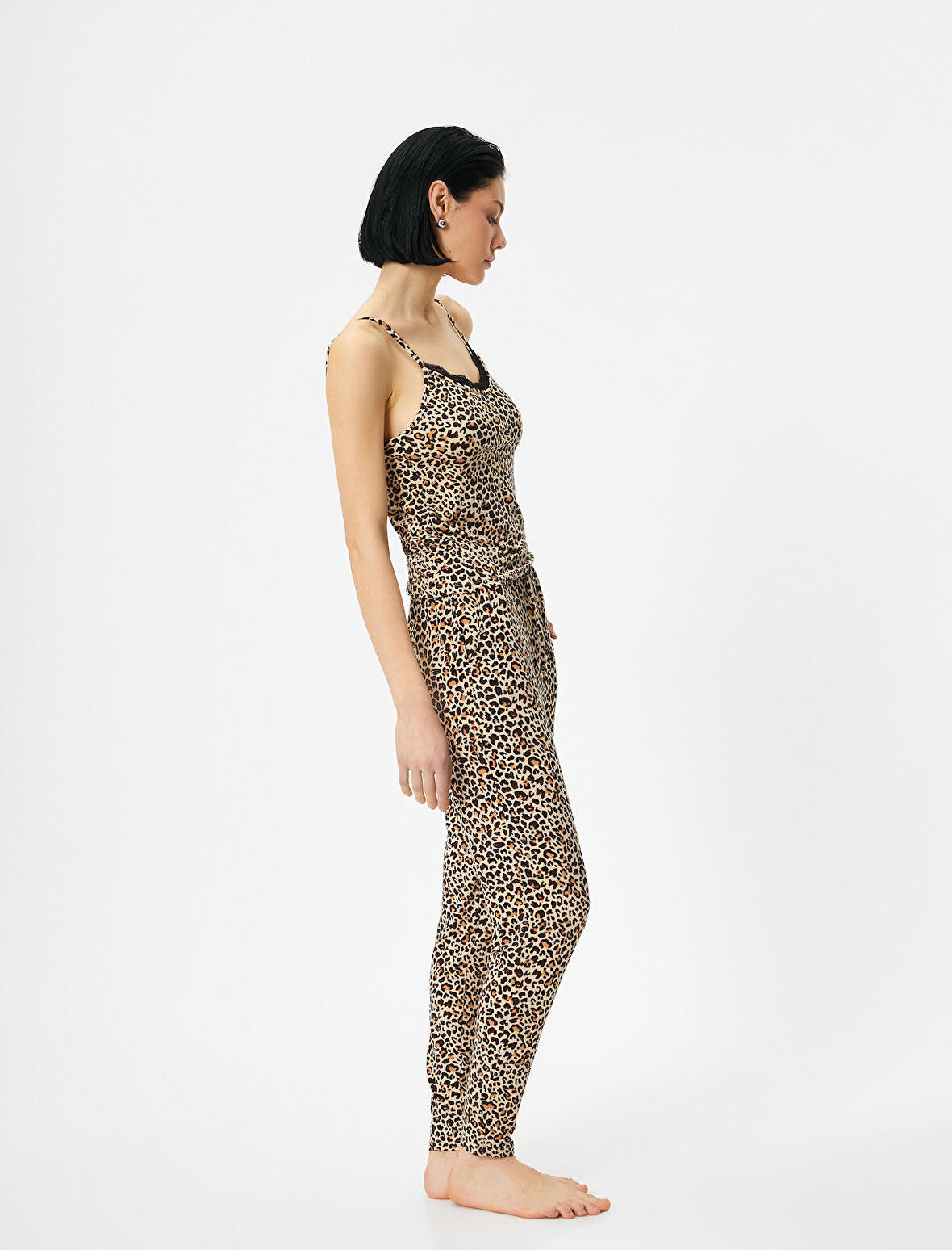 Leopar Desenli Pijama Altı Beli Bağcıklı Cepli