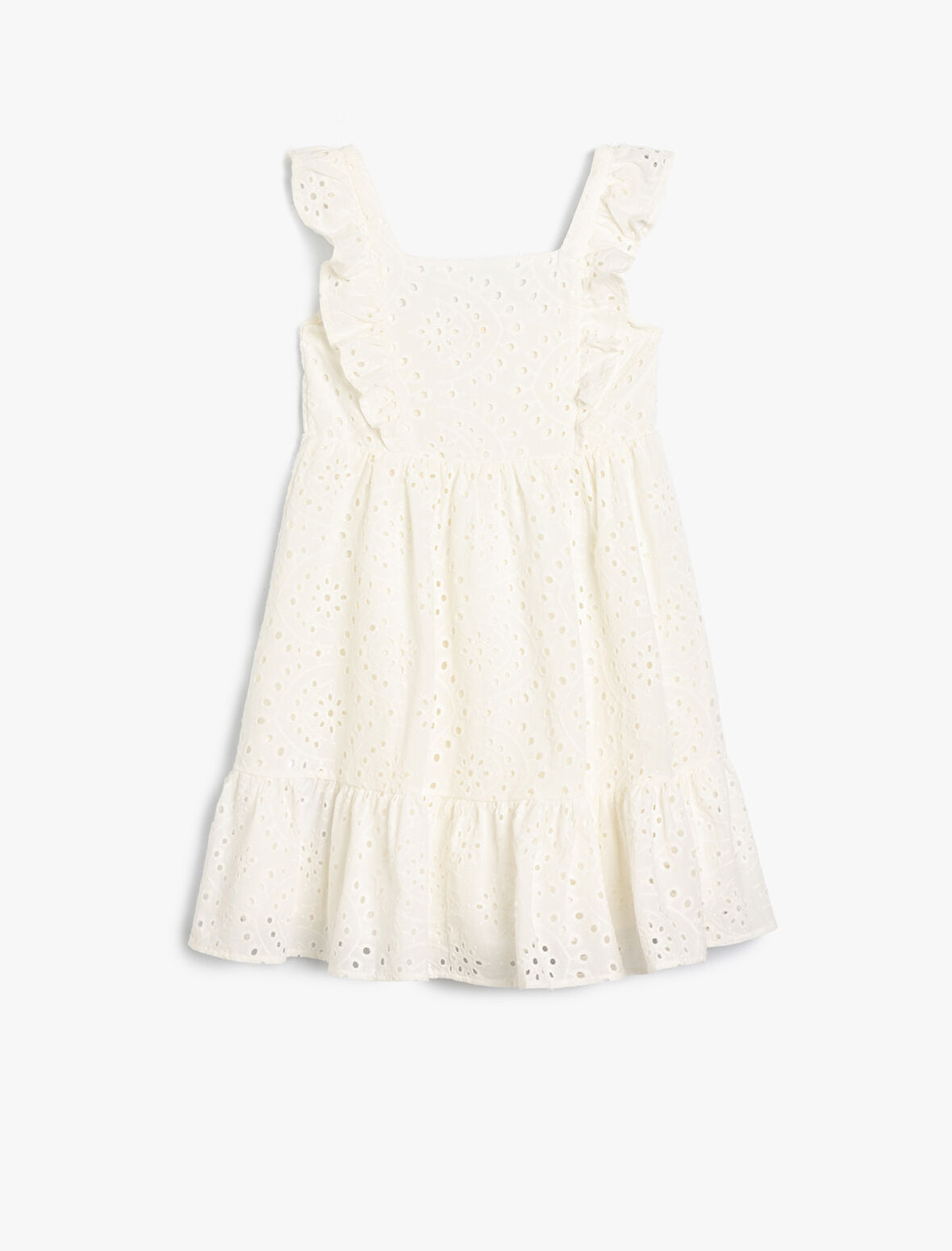 Elbise Çiçekli Fistolu Fırfır Detaylı Kolsuz Pamuklu