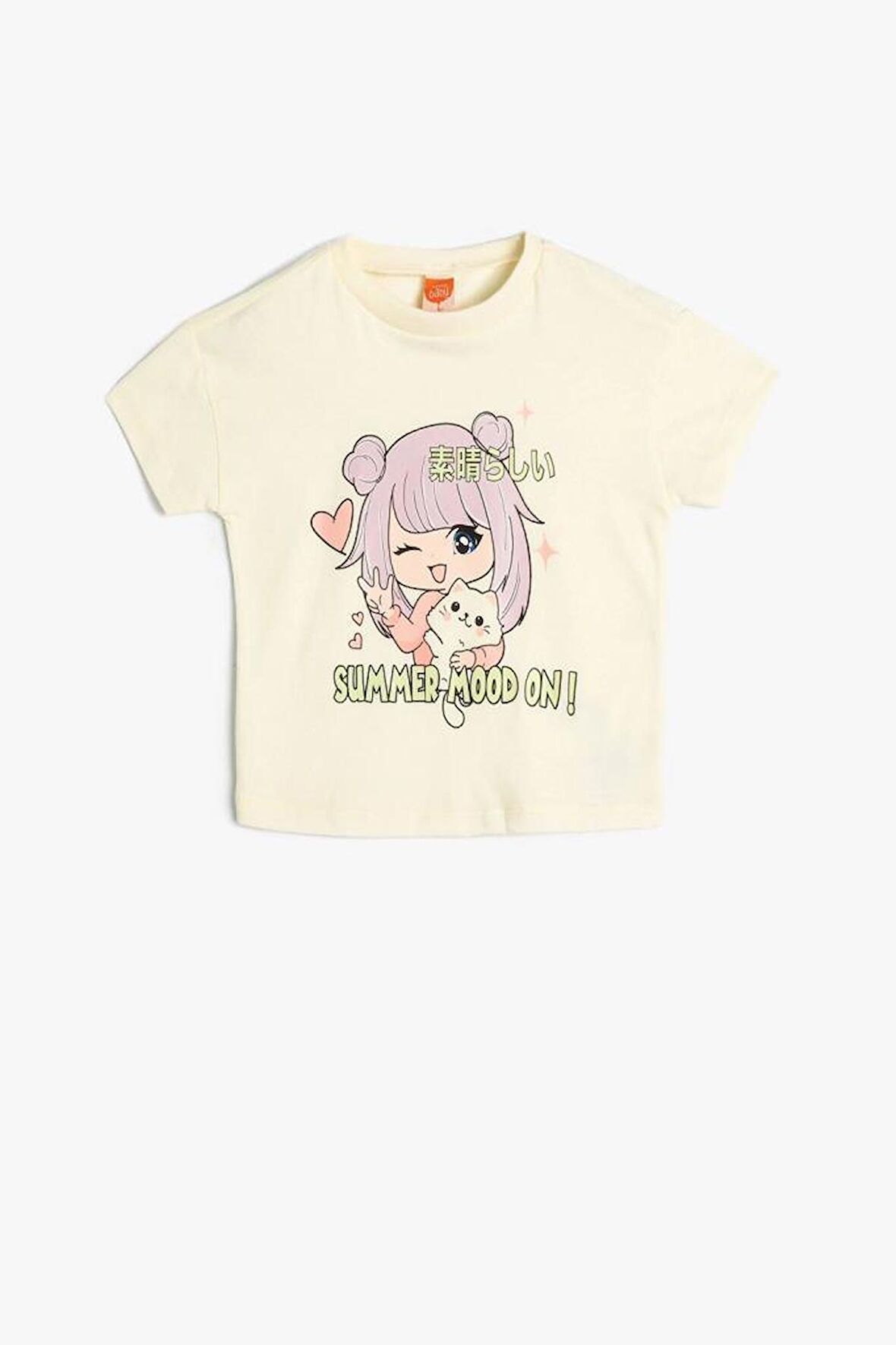 Koton Kız Bebek Anime Tişört Kısa Kollu Bisiklet Yaka