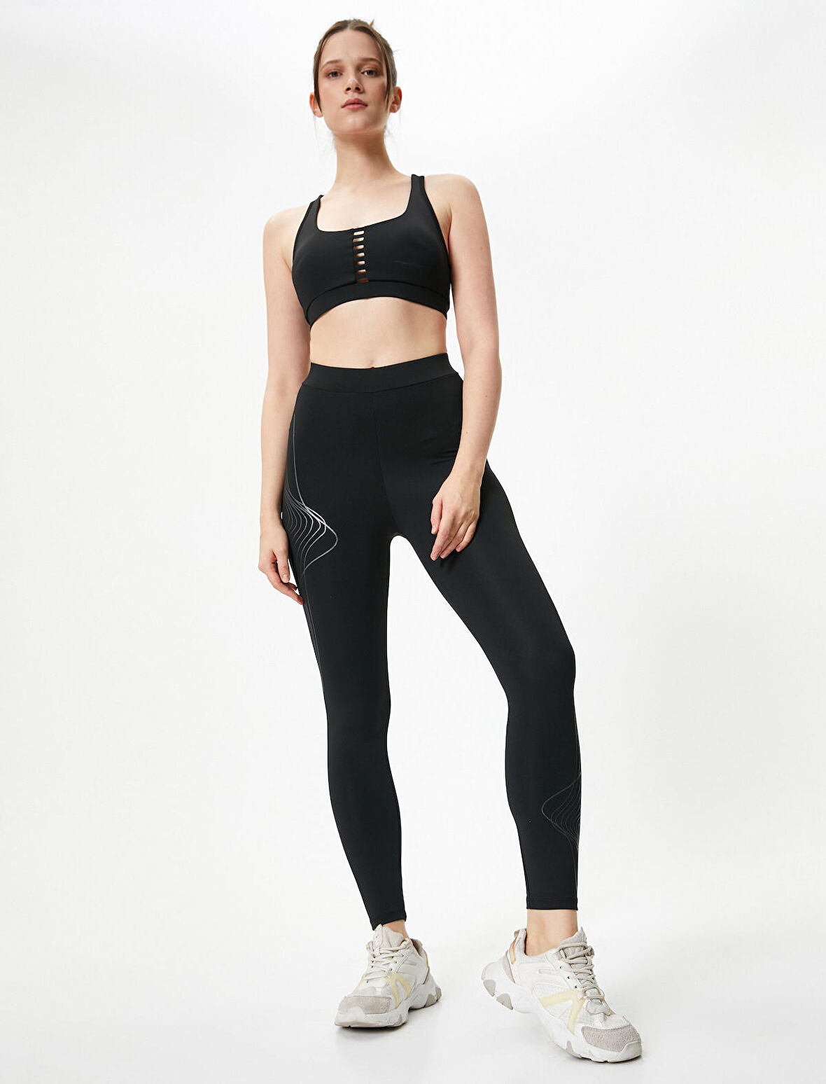 Spor Tayt Yüksek Bel Skinny Baskı Detaylı