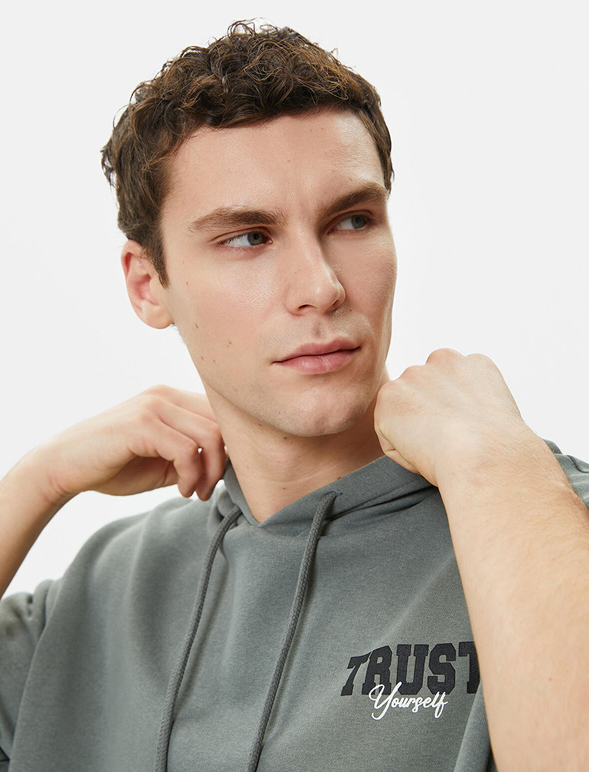 Spor Sweat Kapşonlu Kısa Kollu Slogan Baskılı