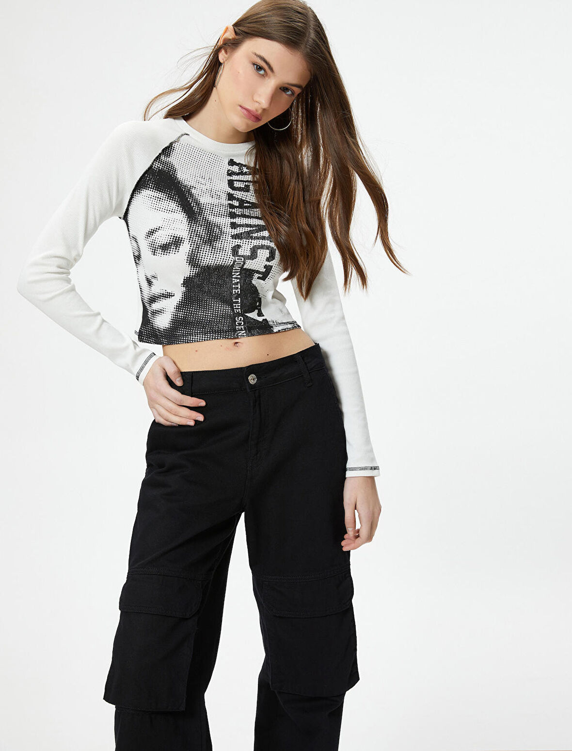 Uzun Kollu Tişört Fotoğraf Baskılı Bisiklet Yaka Pamuklu Slim Fit