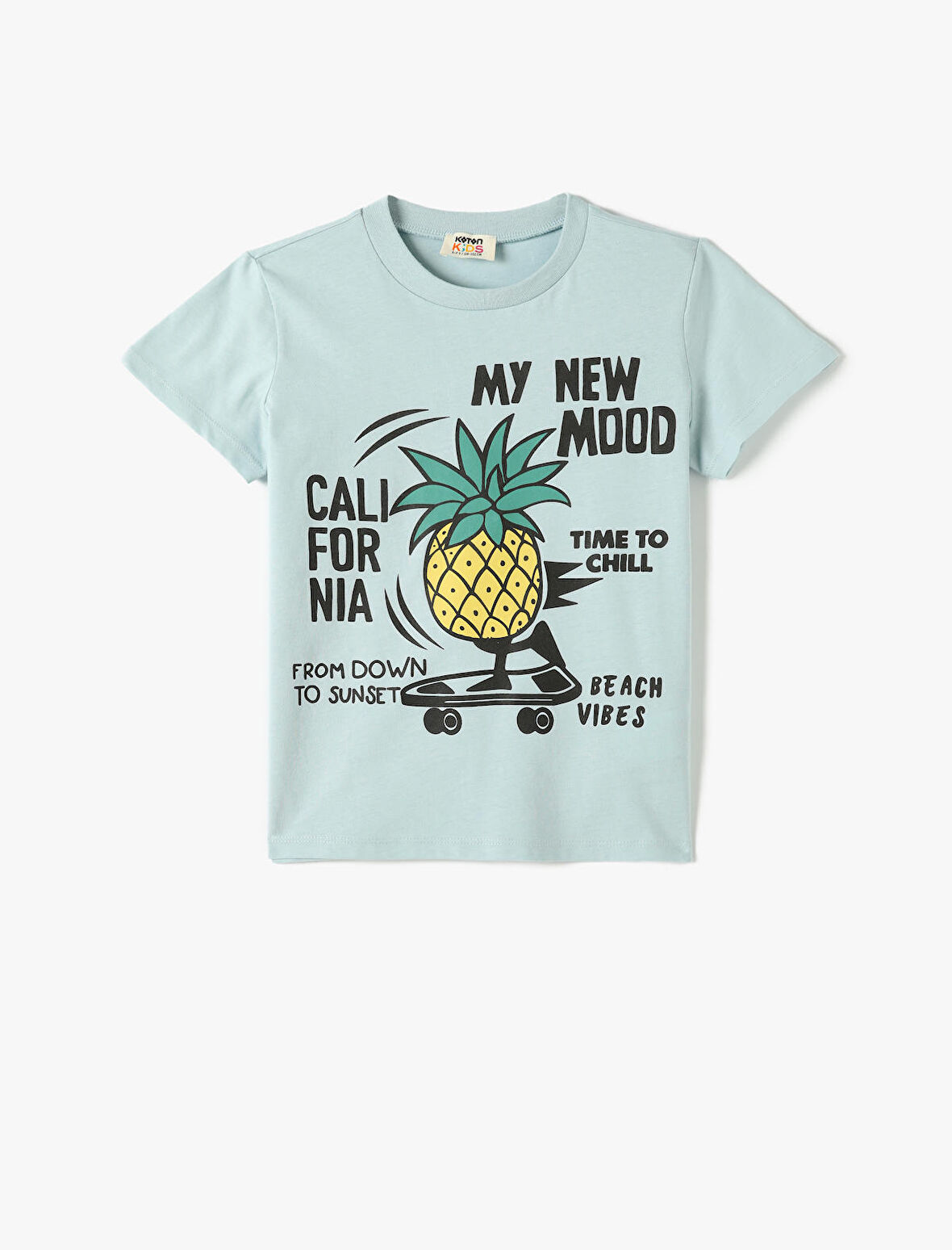 Ananas Baskılı Tişört Kısa Kollu Bisiklet Yaka Pamuklu