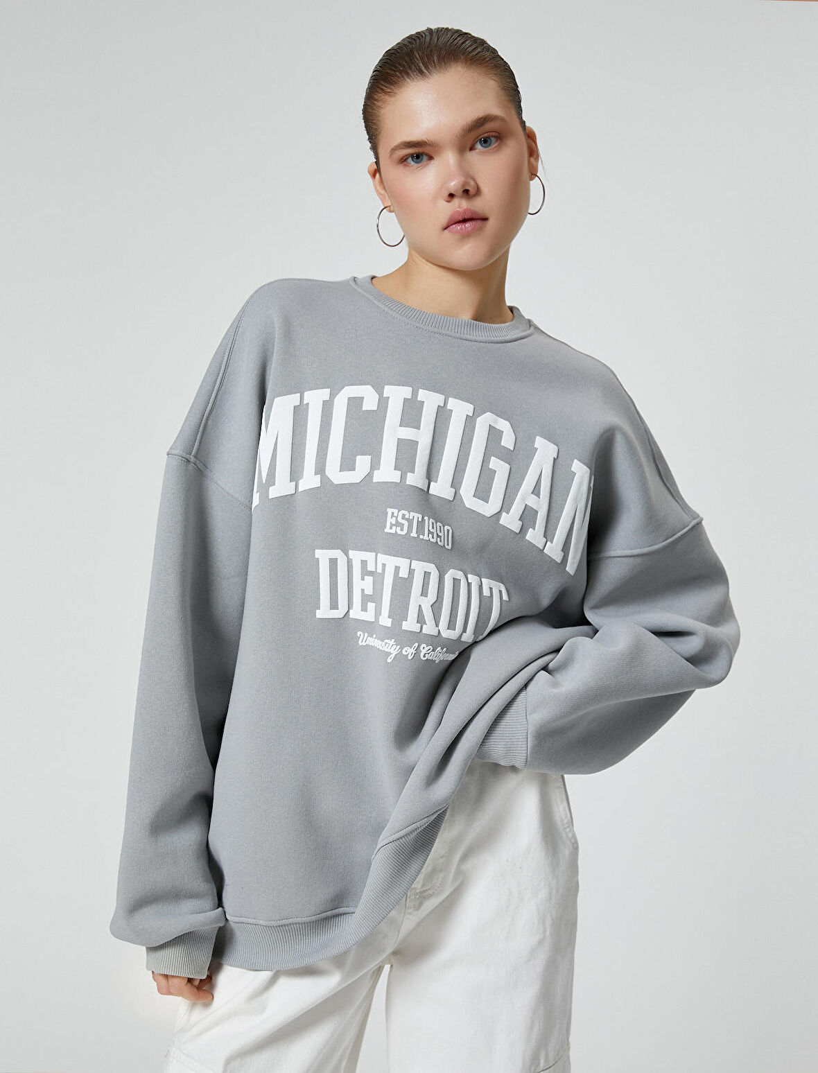Kolej Sweatshirt Rahat Kalıp Uzun Kollu Bisiklet Yaka