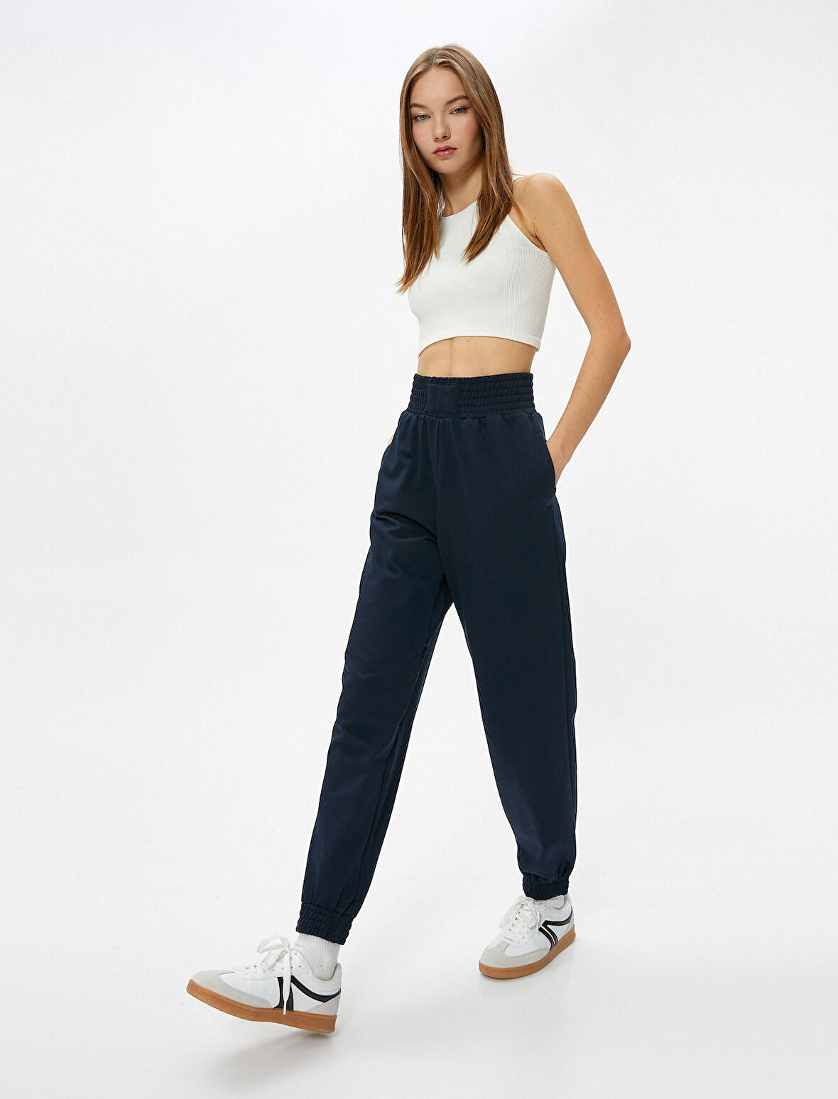 Jogger Eşofman Altı Yüksek Bel Rahat Kalıp Cepli Pamuk Karışımlı