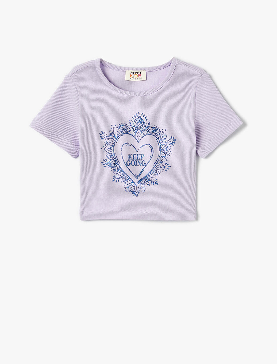 Slogan İşlemeli Crop Tişört Dar Kalıp Bisiklet Yaka Kısa Kollu 