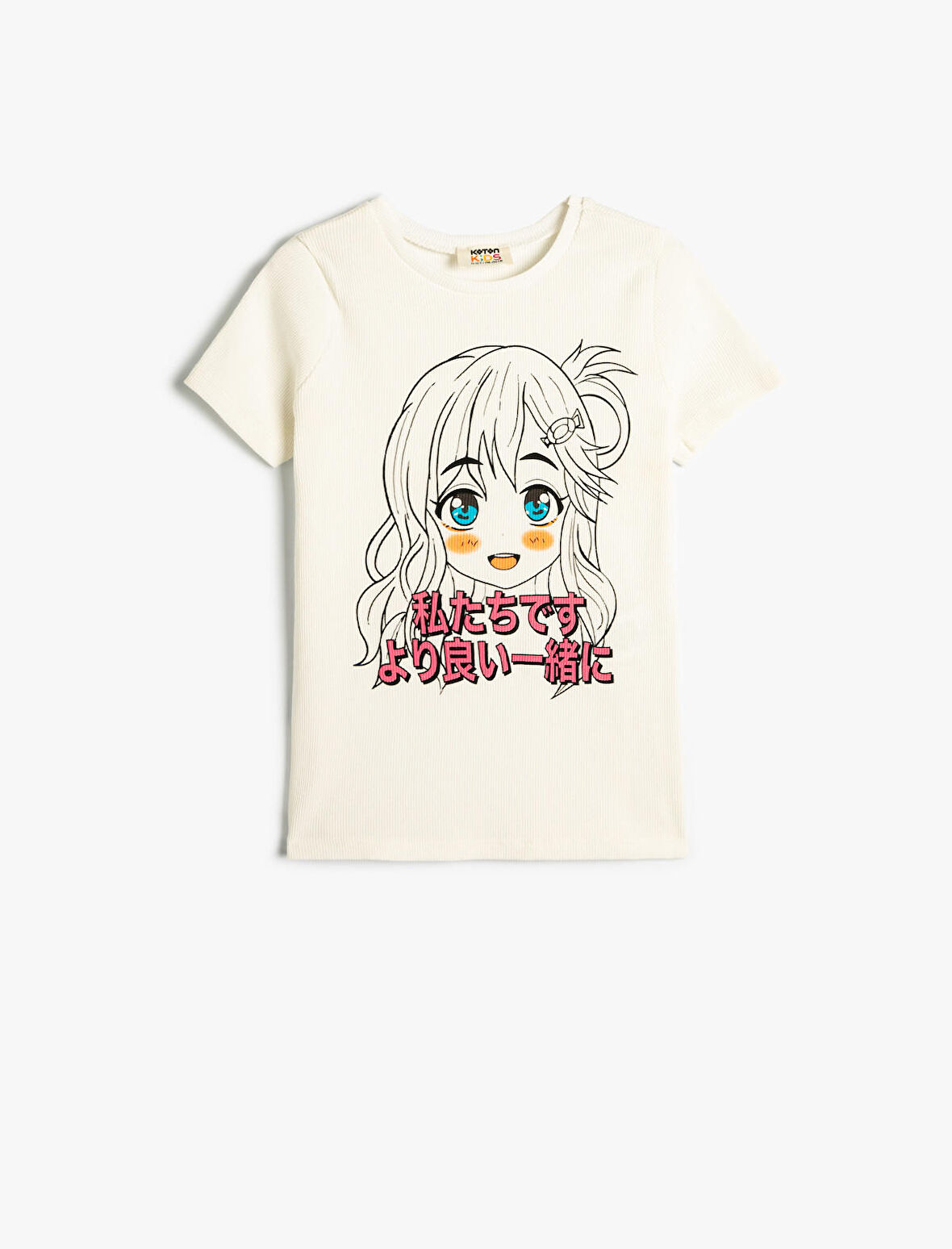 Crop Tişört Anime Baskılı Kısa Kollu Pamuklu