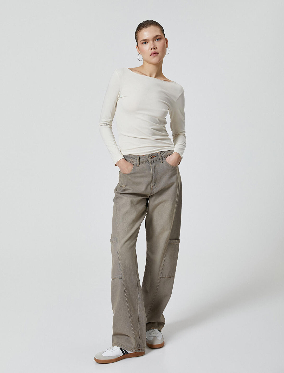 Uzun Kollu Basic Tişört Yuvarlak Yaka Slim Fit Pamuklu