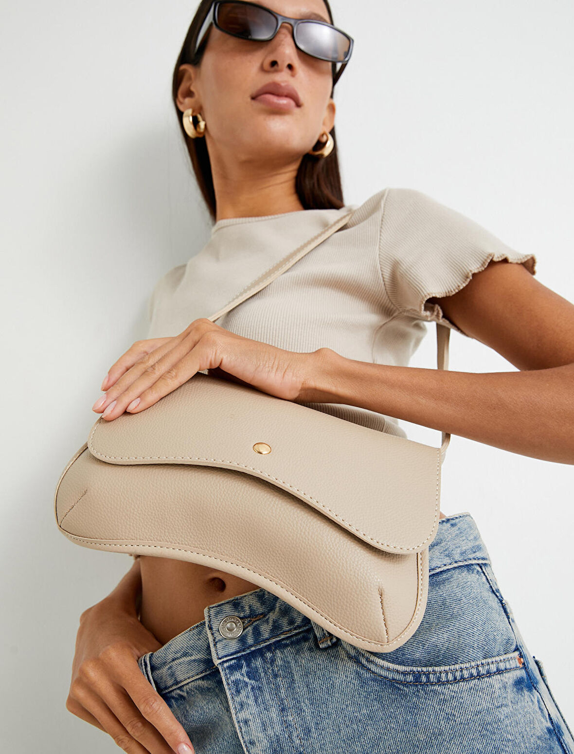 Baget Çanta Asimetrik Suni Deri