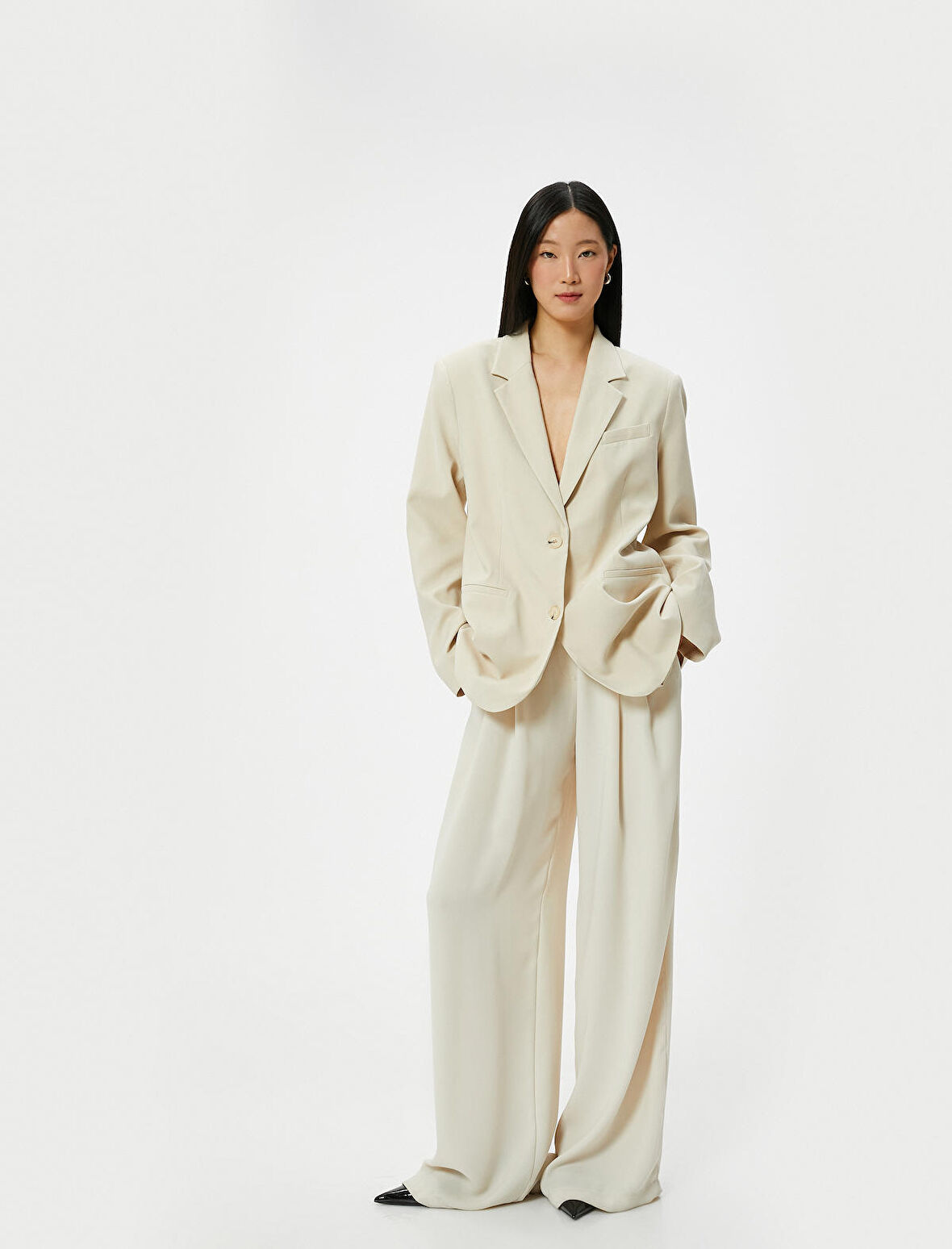 Blazer Ceket Düğmeli Fleto Cepli Viskon