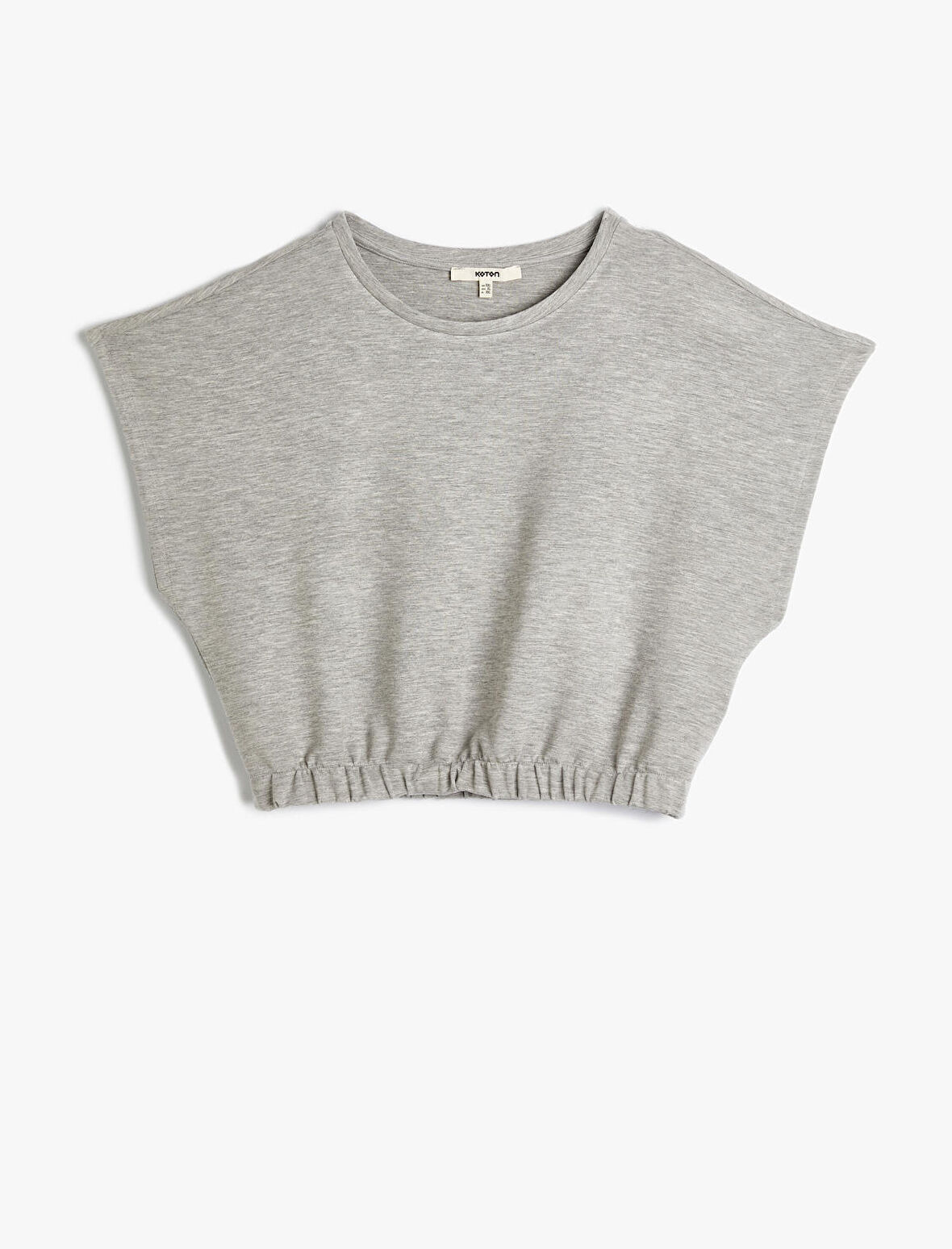 Crop Tişört Kısa Kollu Beli Lastikli Bisiklet Yaka