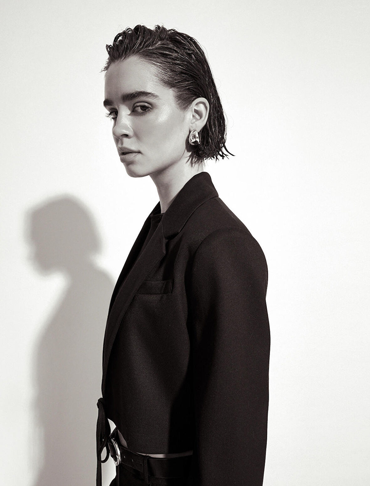 Crop Ceket Önden Bağlamalı Cep Detaylı