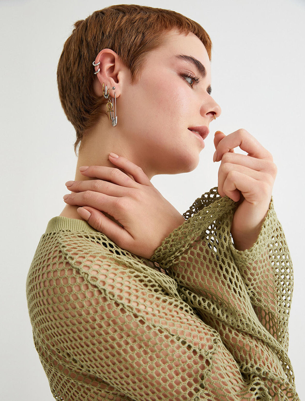 Crop File Tişört Uzun Kollu Bisiklet Yaka