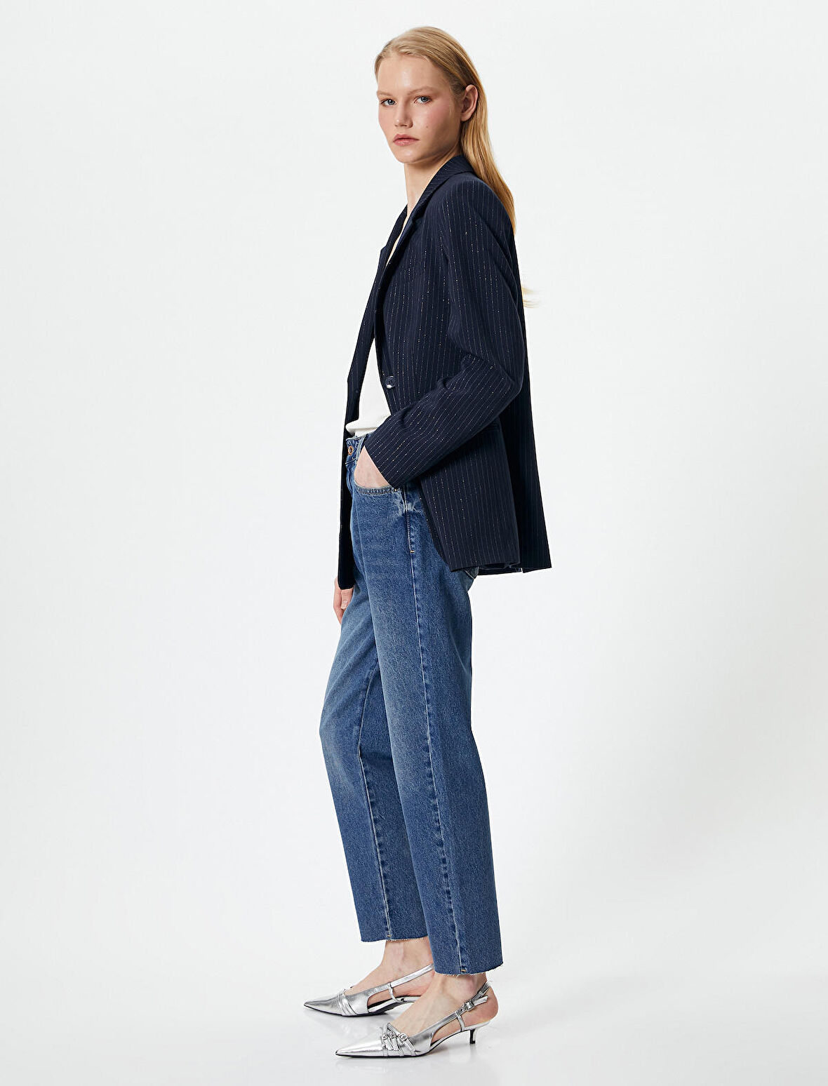 Mom Fit Kot Pantolon Standart Bel Cepli Pamuklu - Mom Jean