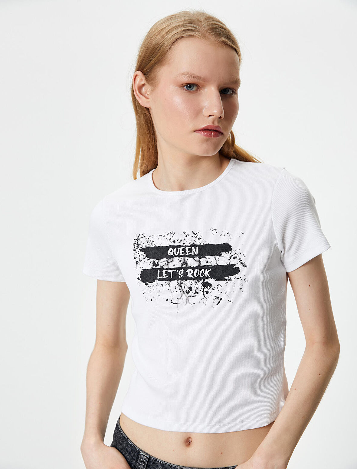 Slogan Baskılı Tişört Kısa Kollu Bisiklet Yaka Pamuklu