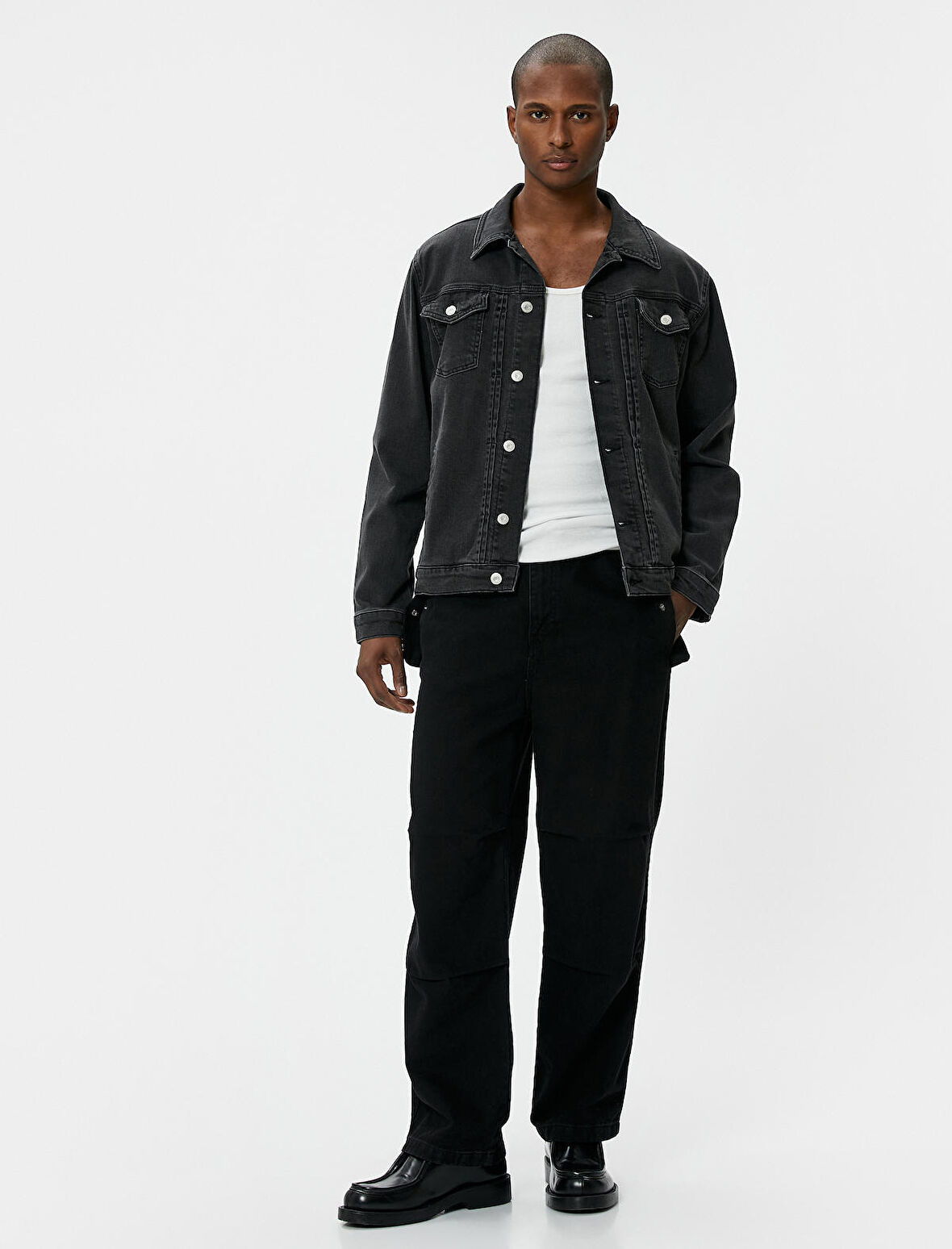 Yıkamalı Kot Ceket Klasik Yaka Cep Detaylı Düğmeli