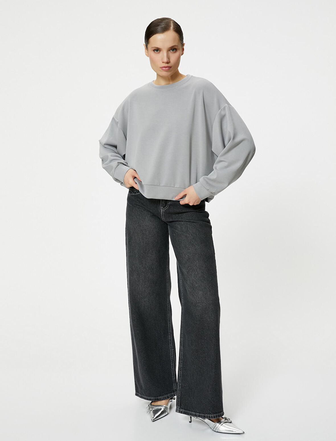 Basic Sweatshirt Bisiklet Yaka Modal Karışımlı