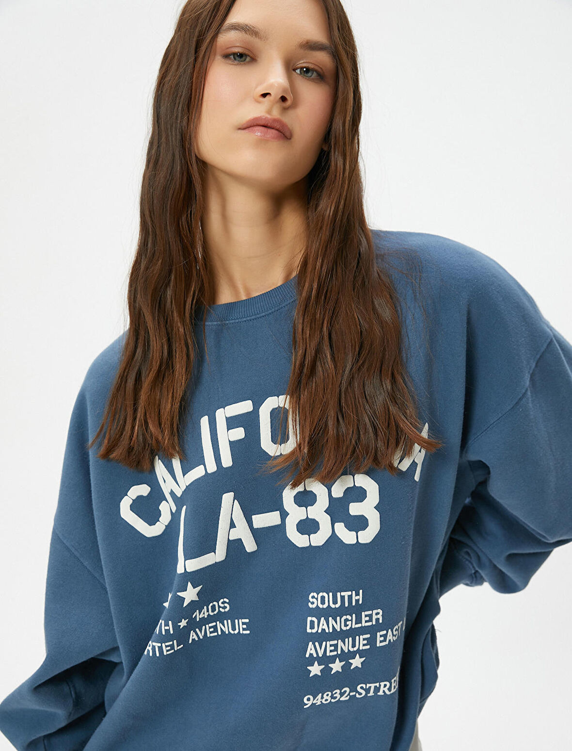 Kolej Sweatshirt Baskılı Uzun Kollu Bisiklet Yaka Rahat Kalıp