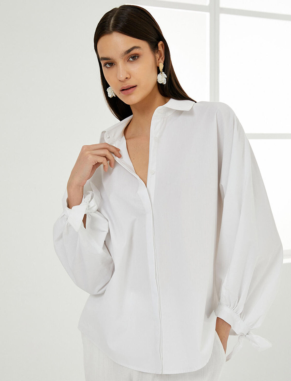 Balon Kol Gömlek Bilek Detaylı Düğmeli Pamuklu