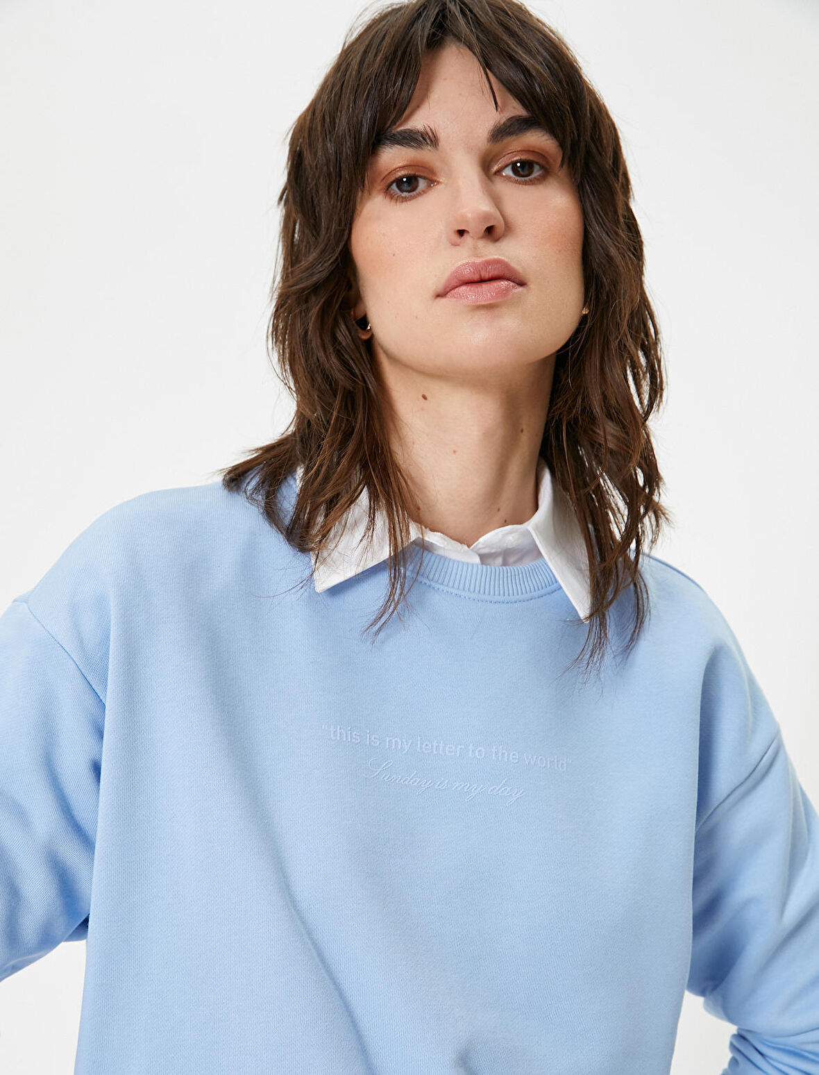 Oversize Sweatshirt Bisiklet Yaka Baskı Detaylı