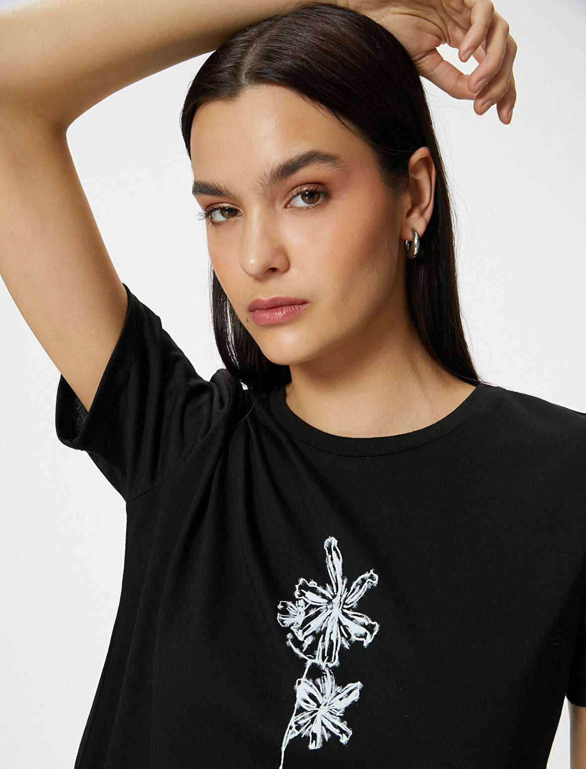 Baskılı Tişört Bisiklet Yaka Kısa Kollu Viskon Karışımlı