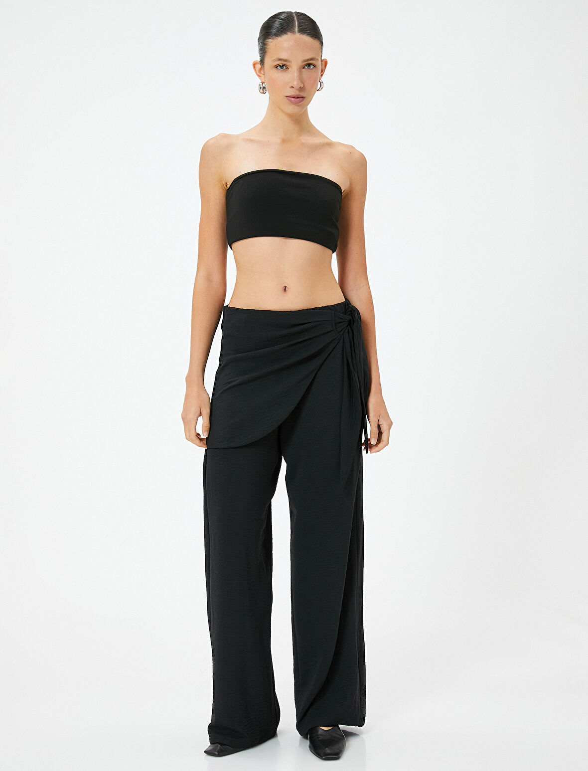 Etekli Pantolon Kruvaze Bağlama Detaylı Bol Paça 