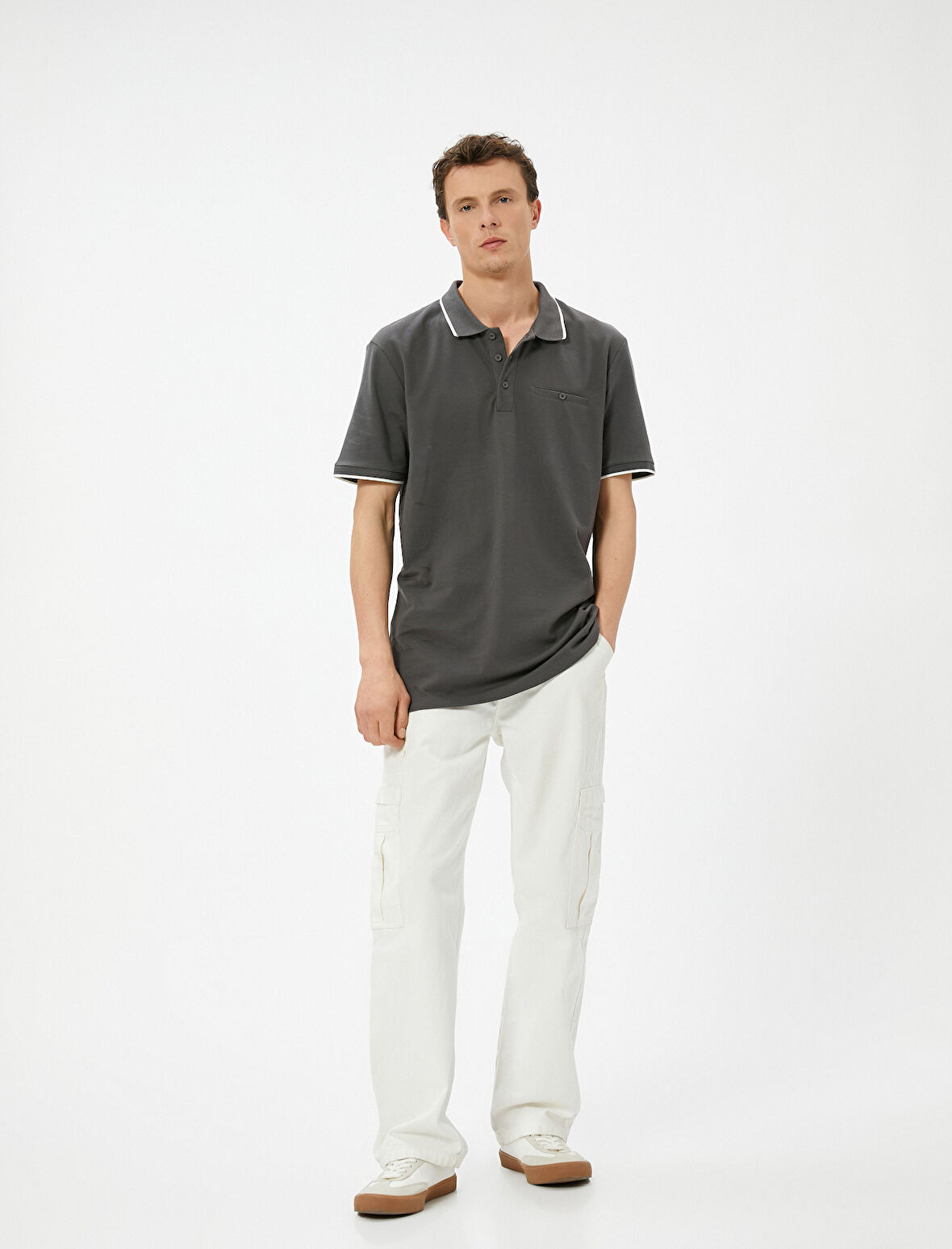 Polo Yaka Tişört Slim Fit Düğmeli Kısa Kollu Biyeli