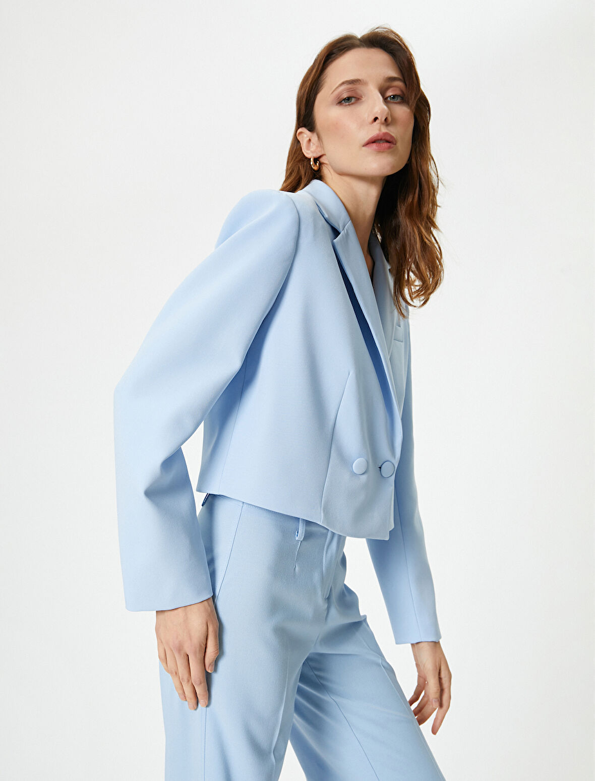 Kısa Blazer Ceket Kruvaze Düğmeli