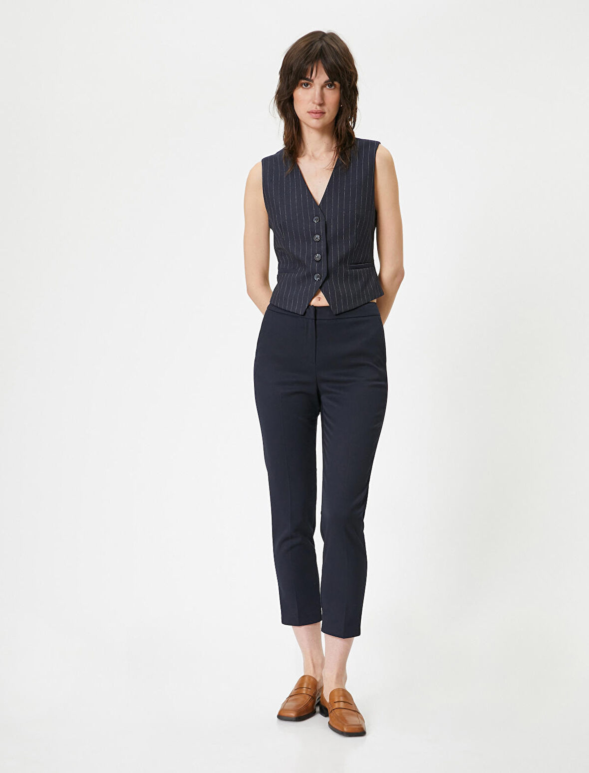 Cigarette Kumaş Pantolon Cep Detaylı Yüksek Bel