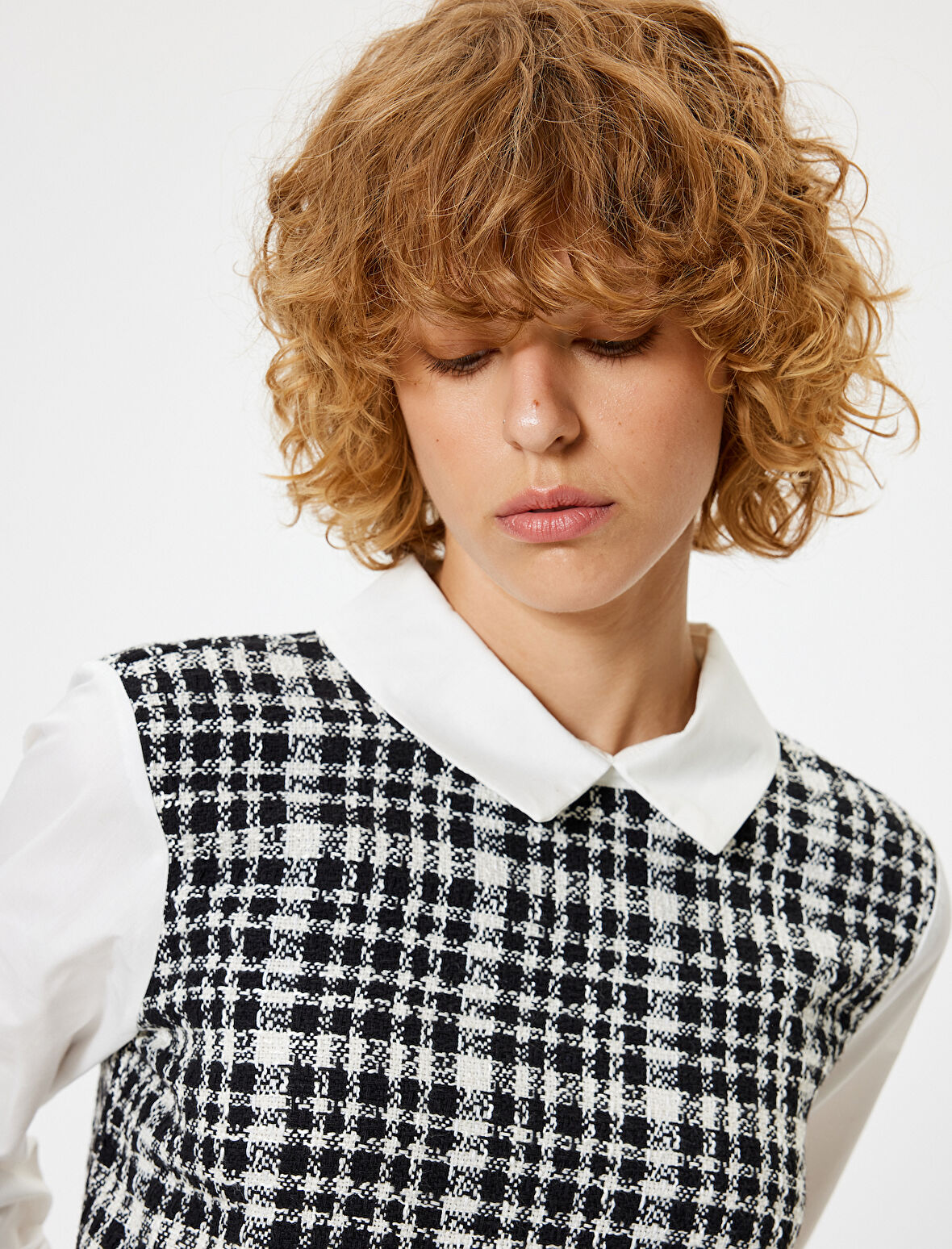 Crop Bluz Gömlek Yaka Uzun Kollu Tüvit Kumaş Detaylı Slim Fit