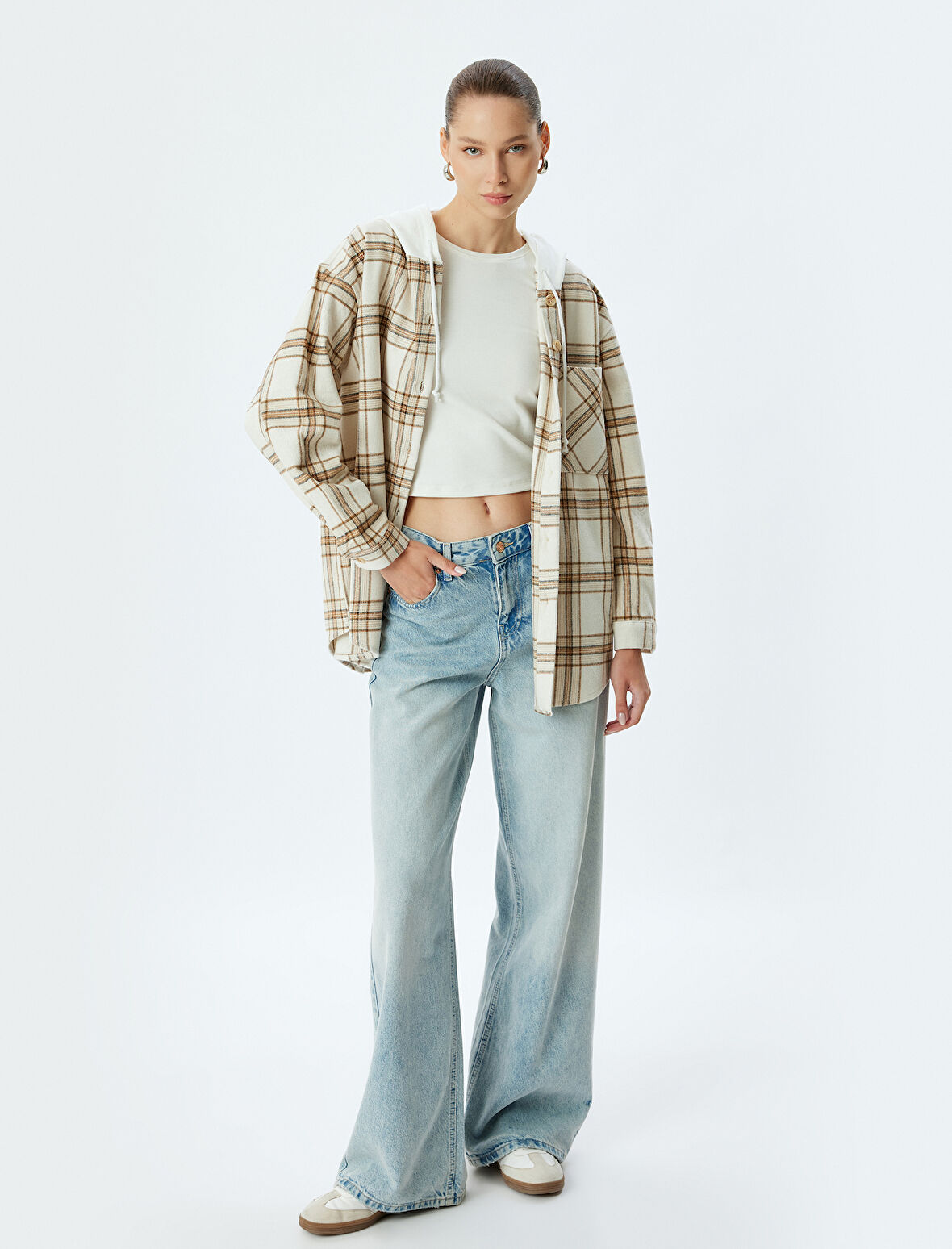 Oduncu Gömleği Oversize Kapüşonlu Cep Detaylı Düğmeli