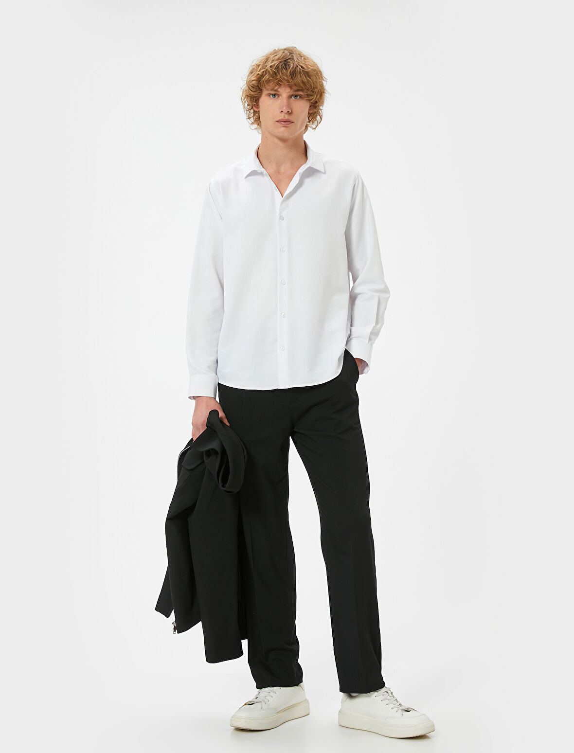 Klasik Gömlek Yarım İtalyan Yaka Düğmeli Uzun Kollu