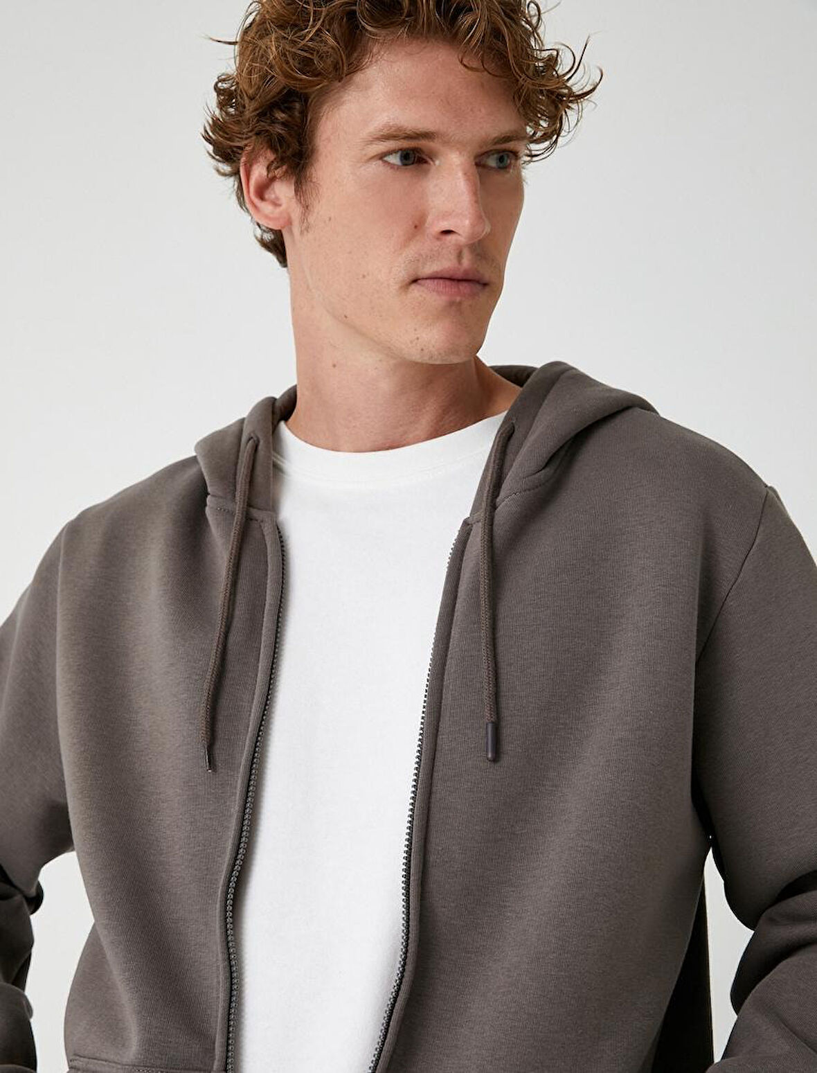 Fermuarlı Sweatshirt Kapşonlu Cep Detaylı Şardonlu Pamuk Karışımlı